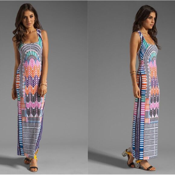 NWT Mara Hoffman XS Tank Maxi Long Jersey Bodycon Sexy Summer Pink Dress Blue - Picture 1 of 6